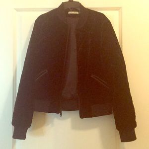 Alice + Olivia black velvet quilted bomber jacket